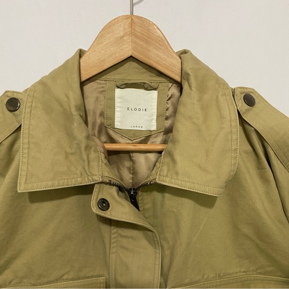 Elodie Khaki Utility Jacket Large Military Cargo Style Zip Front Cotton Coat - Picture 3 of 15